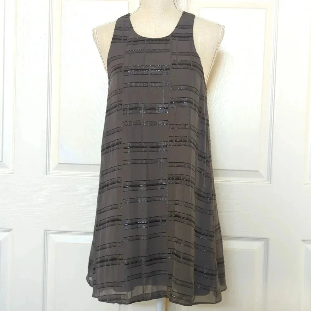 Alice+ Olivia Silk Gray and Metallic Sheer Dress